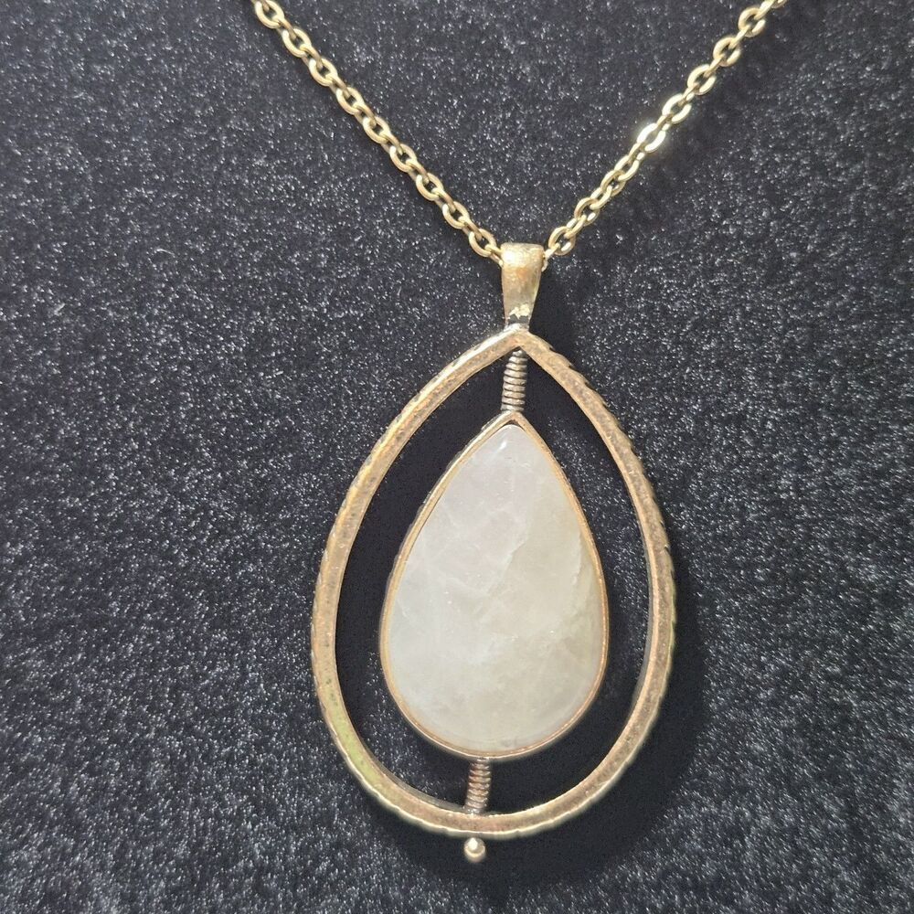 Stella & Dot Brass Tone Rose Quartz Teardrop Pendant Chain Necklace 36-39" - Picture 3 of 13